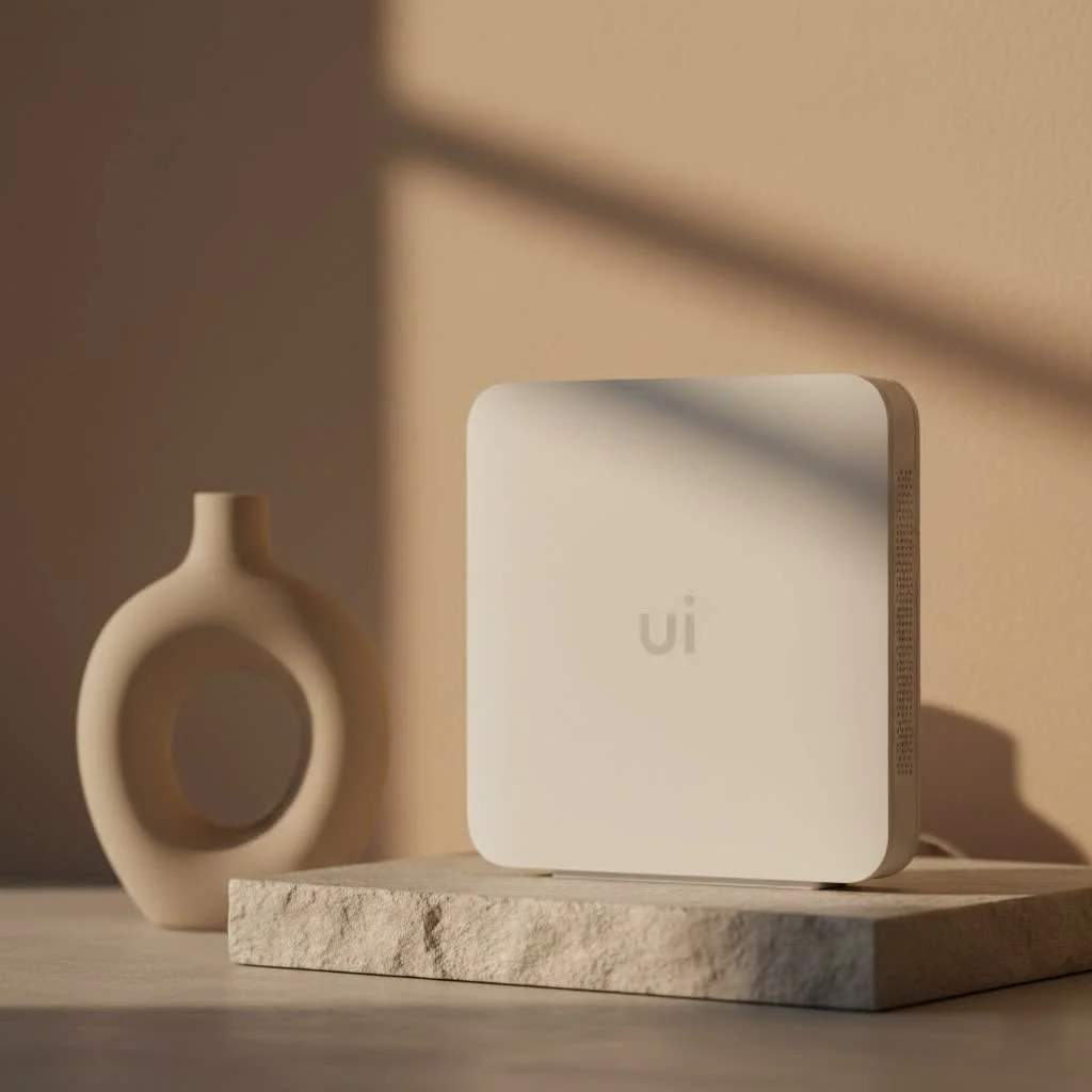 Person setting up a WiFi router at home