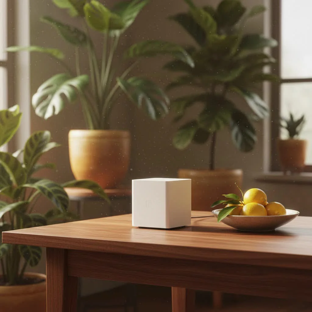 WiFi 7 router with multiple antennas and glowing lights